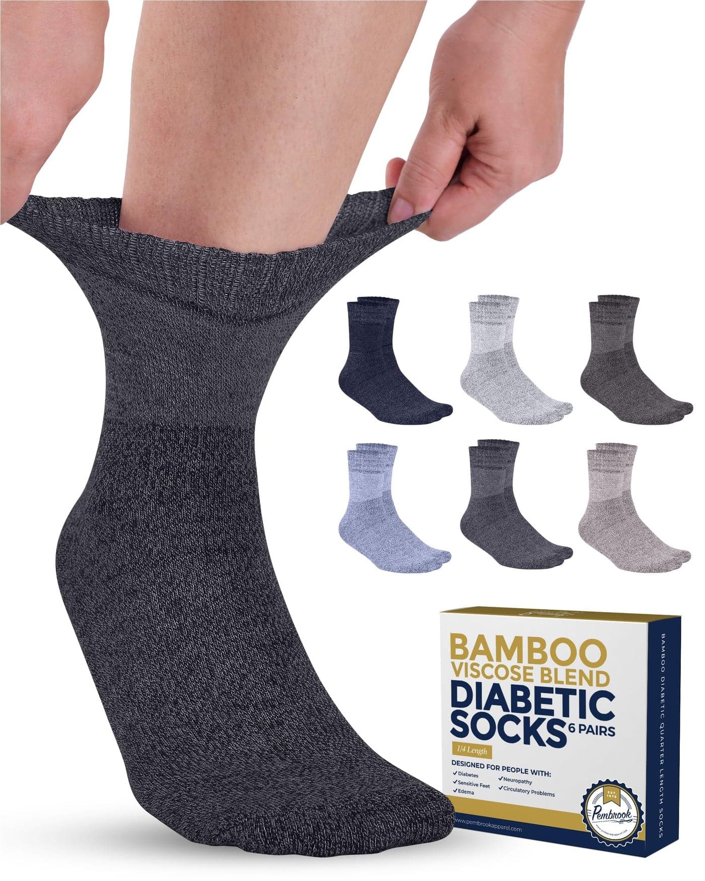 Pembrook Bamboo Viscose Diabetic Socks for Women Men 6 Pairs Ankle Socks for Swollen Feet Neuropathy Socks Moisture Wicking Diabetes Socks Tan Light Tan Navy Light Blue Grey Light Grey
