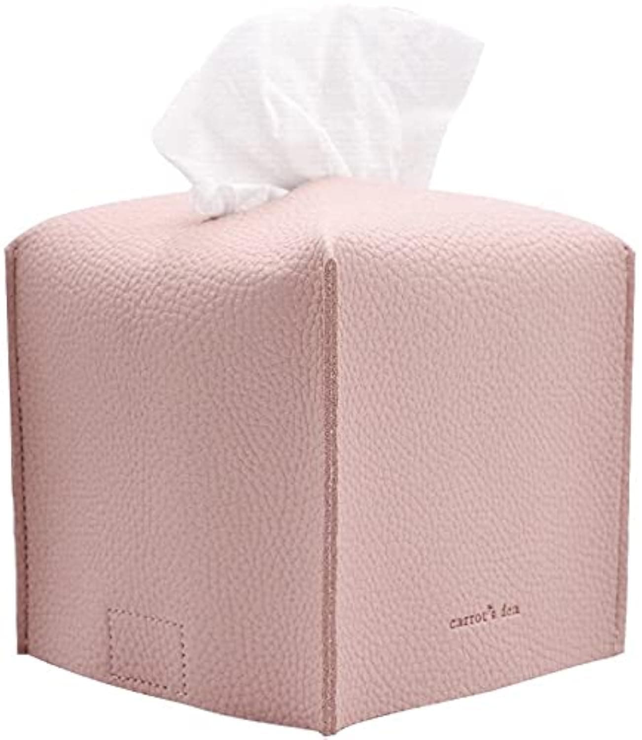 Tissue Box Cover Holder Square with Bottom Belt by Carrots Den PU Leather Decorative Organizer for Tabletop Bathroom Car Office Baby Pink