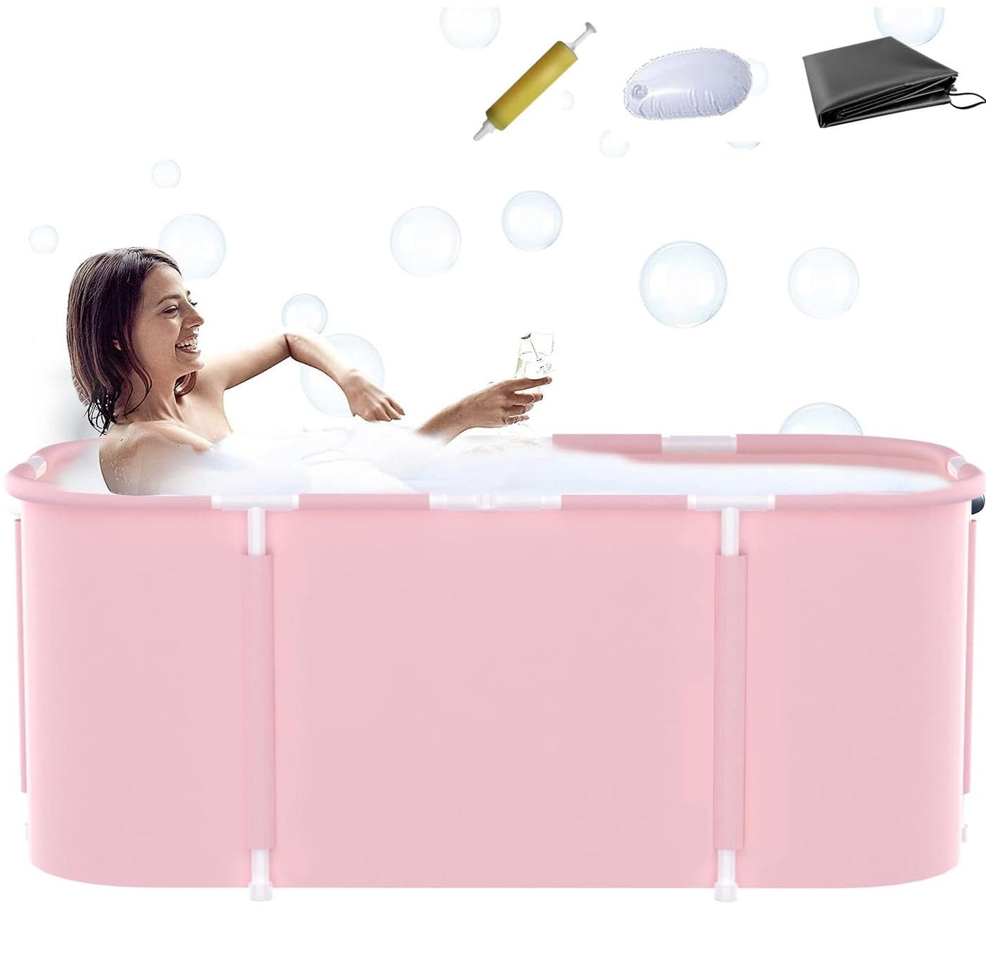 Portable Bathtub For Shower Stall, Large Foldable Freestanding Soaking Bathing Tub for Adults, Separate Family Bathroom Japanese SPA Collapsible Tub, Ideal for Outdoor/Indoor Hot Ice Bath
