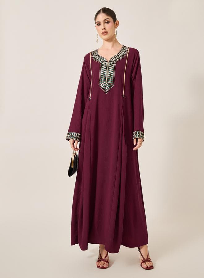 Styli Embroidered Patch Work Pleated A-Line Jalabyia