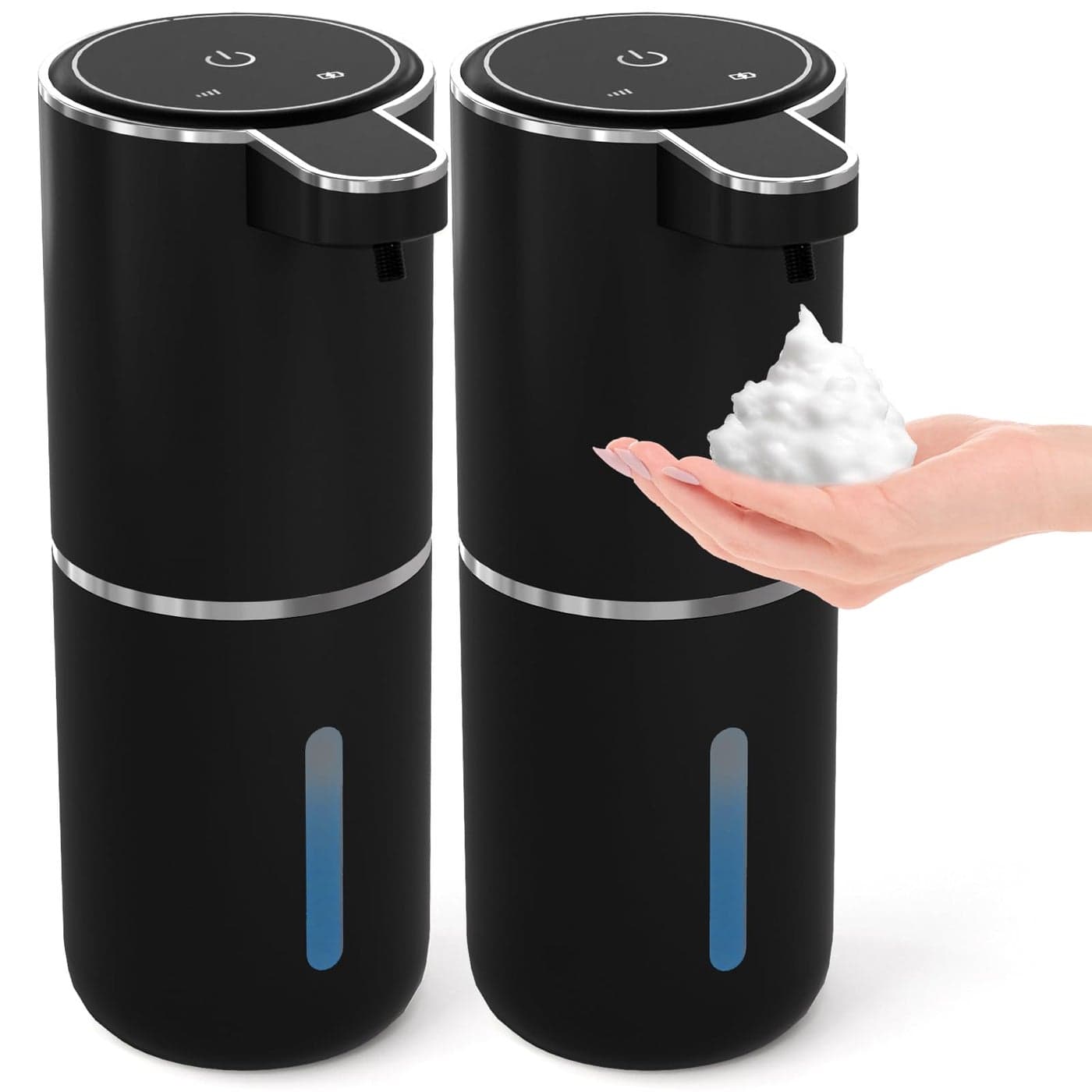 2 Pack Automatic Foaming Soap DispenserTouchless Foam Soap Dispenser128oz Rechargeabled Wall Mounted Smart for Bathroom and Kitchen Dish SoapEasy for ToddlersBlack
