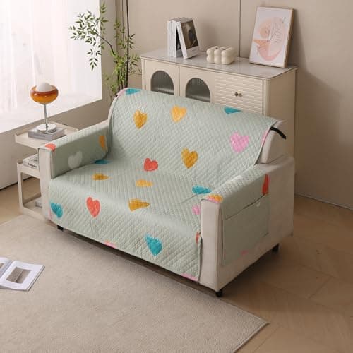 House of Quirk Polyester Sofa Cover Mat - Anti-Slip, Waterproof Couch Protector for Pets - Machine Washable Furniture Protector ((Minty Hearts, 175x120cm, Two Seater))