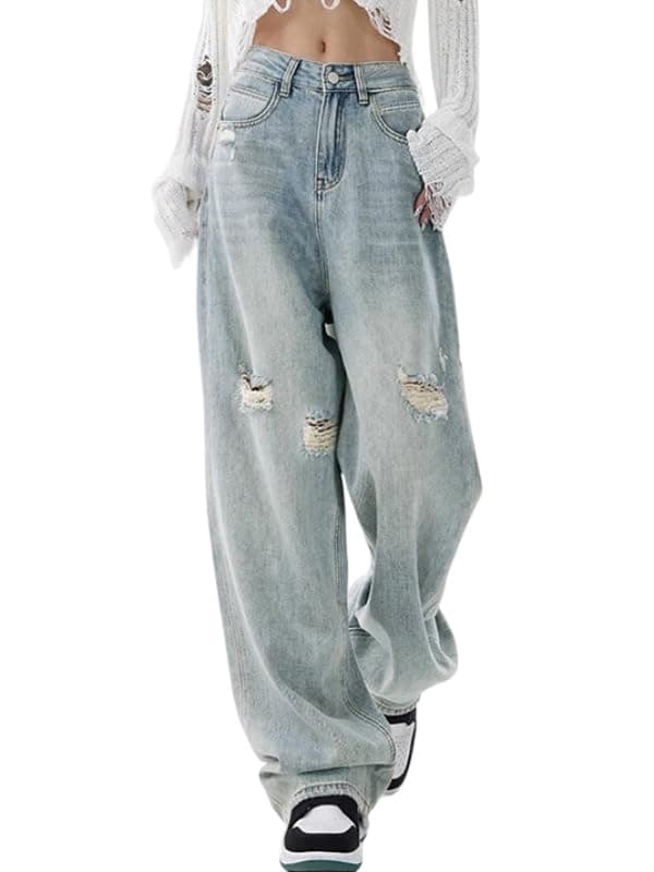 EMMIOL Mid-Low Rise Jeans for Women Denim Wide Leg Baggy Jeans for Women Loose Boyfriends Denim Pants