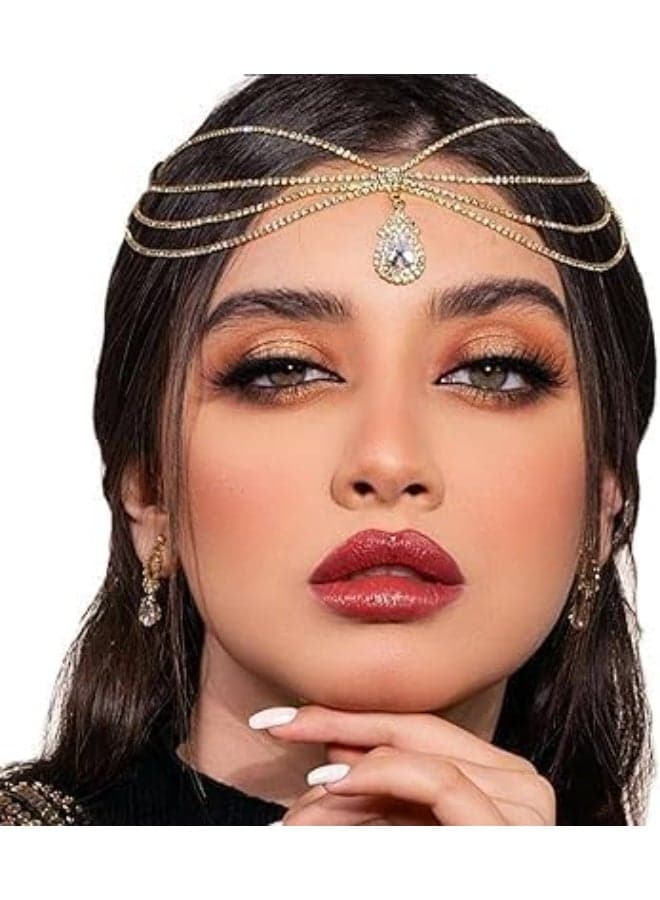 Gold Head Chain Boho Layered Turquoise Headpiece Tassel Hair Jewelry Festival Prom Party for Women and Girls (Golden)