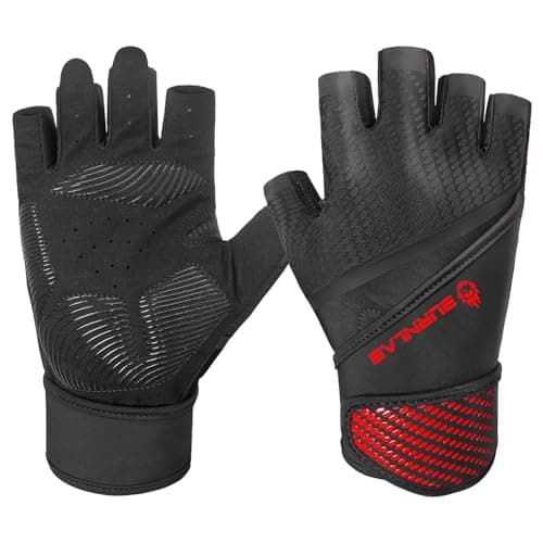 BURNLAB Flex Wirst Support Gym Gloves for Men and Women - Ideal for Weightlifting, Cycling, Crossfit, Offers Good Grip and Soft Padding (Black & Red, XL)
