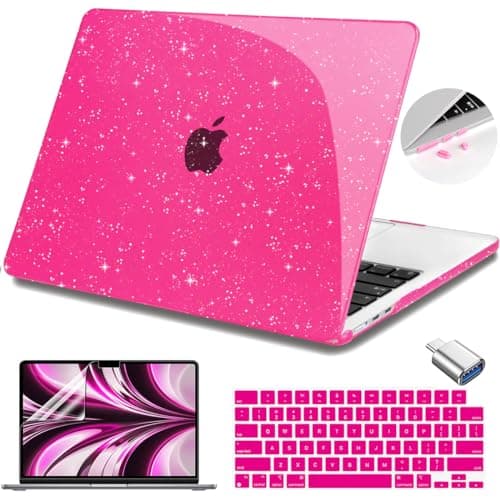 Teryeefi Glitter Case for MacBook Air 13 Inch M4 M3 M2 Chip Release 2022-2024 2025 fits Model A2681/A3113/A3240, Hard Shell Case with Keyboard Cover for MacBook Air 13.6 inch, Sparkly Rose Pink