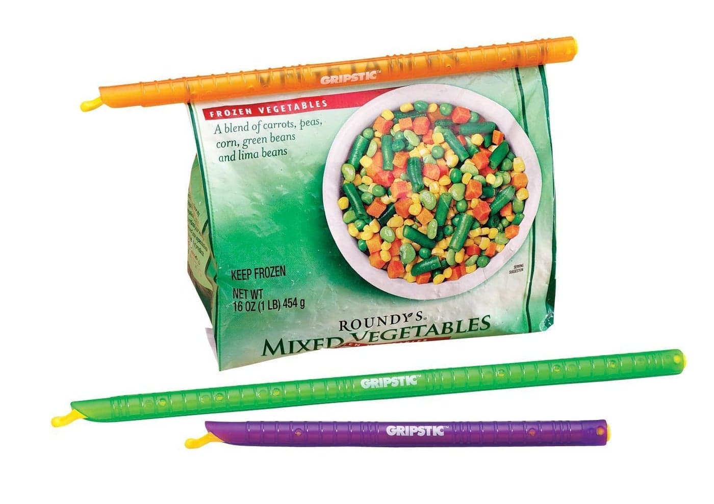 GRIPSTIC Bag Sealer - The Word's Best Reusable Chip Clips, Bag Clips. Patented. Airtight & Waterproof Seal on Food Storage Bags, Kids Snacks & More. Near Zero Waste. 3ct Variety Pack