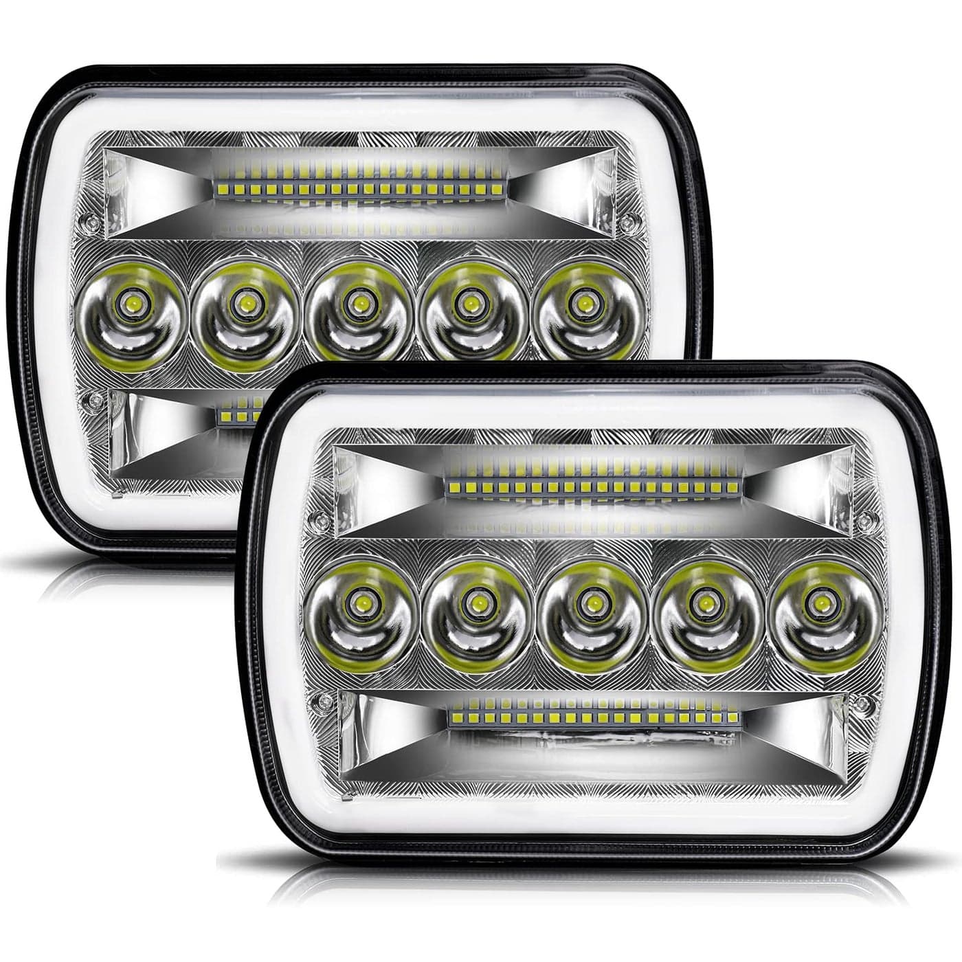 UNISHINE 5x7 7x6 Inch LED Headlights Sealed Beam H6054 LED Headlights AmberWhite DRL Turn Signal Rectangular Headlamp Compatible with XJ Wrangler YJ Replacement H5054 H6054LL Pair