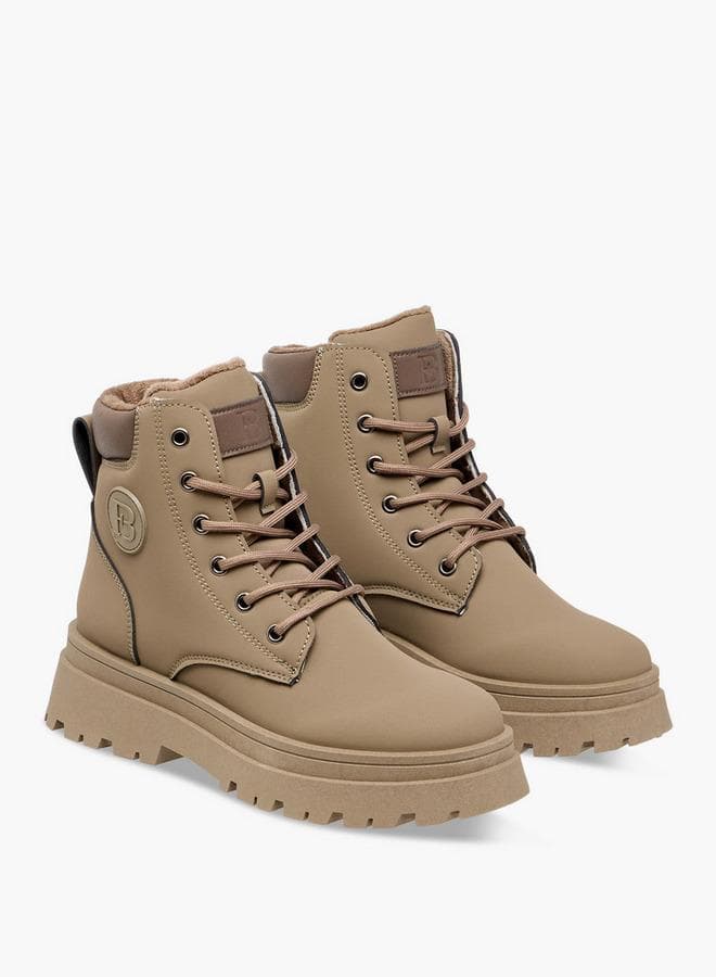 Panelled Ankle Boots With Lace-Up Closure