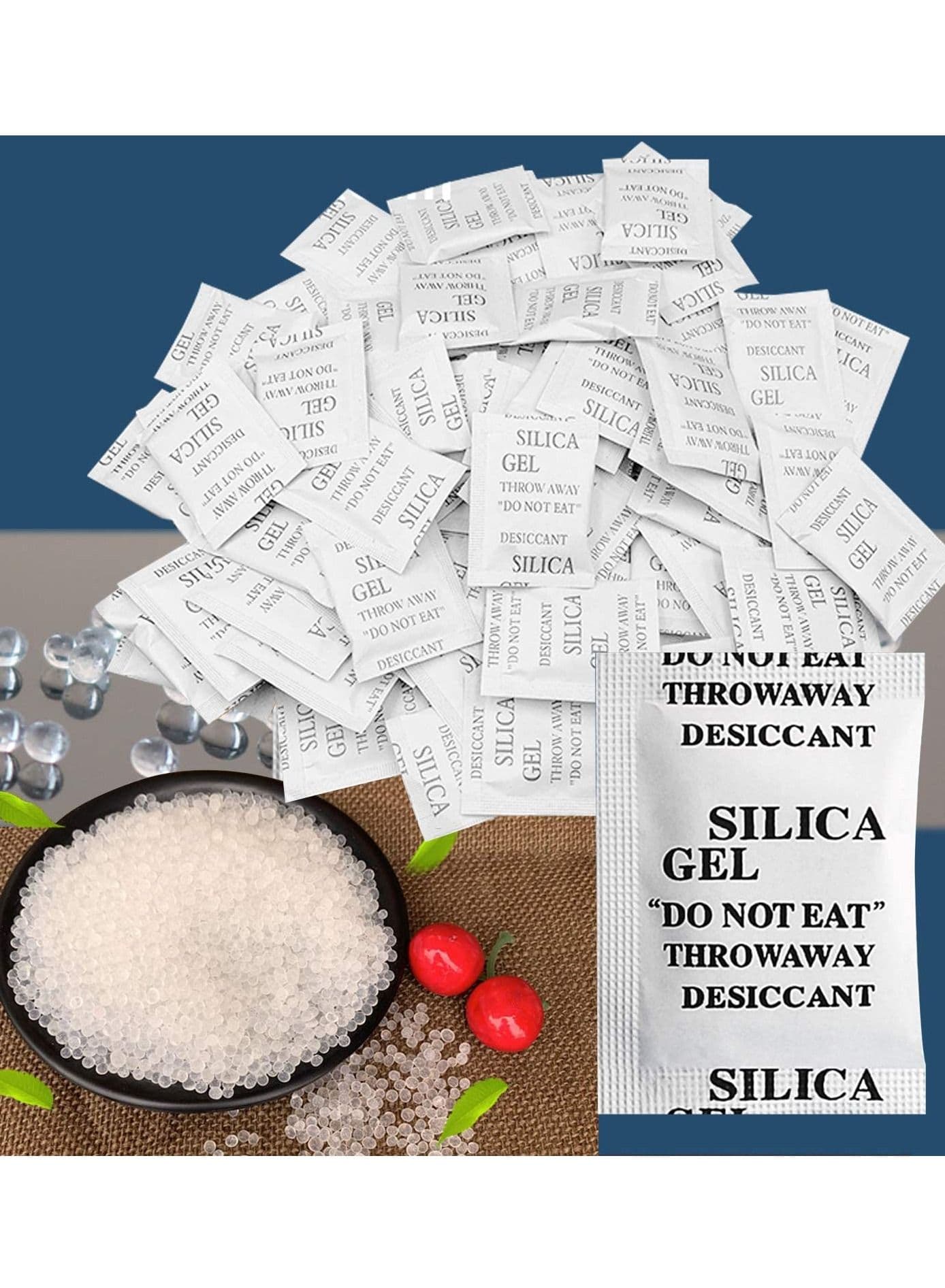 Silica Gel Desiccant Bags,100pcs Non-Toxic Moisture Absorber Desiccant Dehumidifier for Kitchen Clothes Food Storage(1g/100packs)