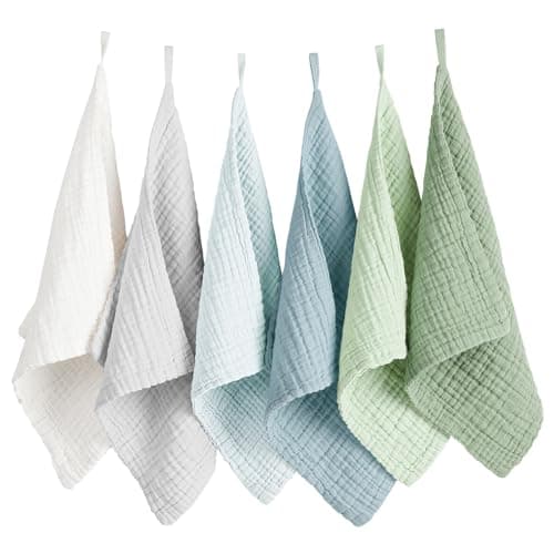 Konssy 6 Pack Baby Muslin Washcloths for Unisex 100 Cotton Wash Cloth Set for Baby Face Body Comfy and Soft for Newborn Infants Kids Girls and Boys