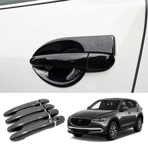 JIEOSDIN Car Accessories Exterior Side Door Handle Cover Trim with Smart Key Holes Compatible with Mazda CX5 CX5 2025 2024 20232017 with Smart Key HolesCarbon Fiber Style 8pcs ABS