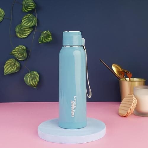 Nayasa Pristine 700ml Water Bottle | BPA-Free Plastic with Insulated Stainless Steel Inner | Leak-Proof Twist Cap | For Office, School, Gym, Travel, and Outdoor Use | Blue