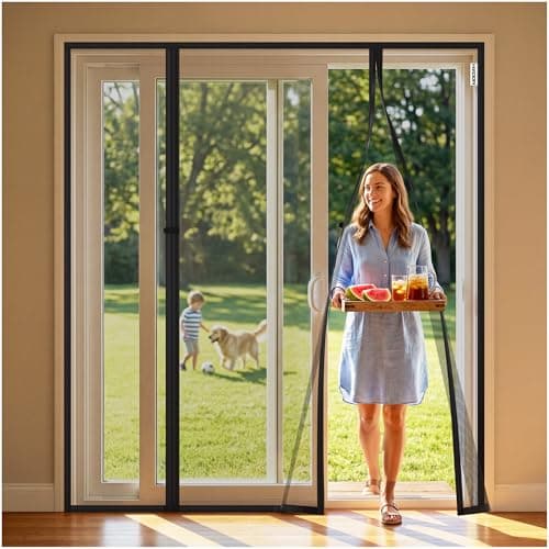 HADOR Magnetic Screen Door, Fits Door Size 60" X 80", Door Mesh with Magnetic Closure and Super Strong Magnets, Heavy Duty Double Opening for Sliding Patio and French Doors