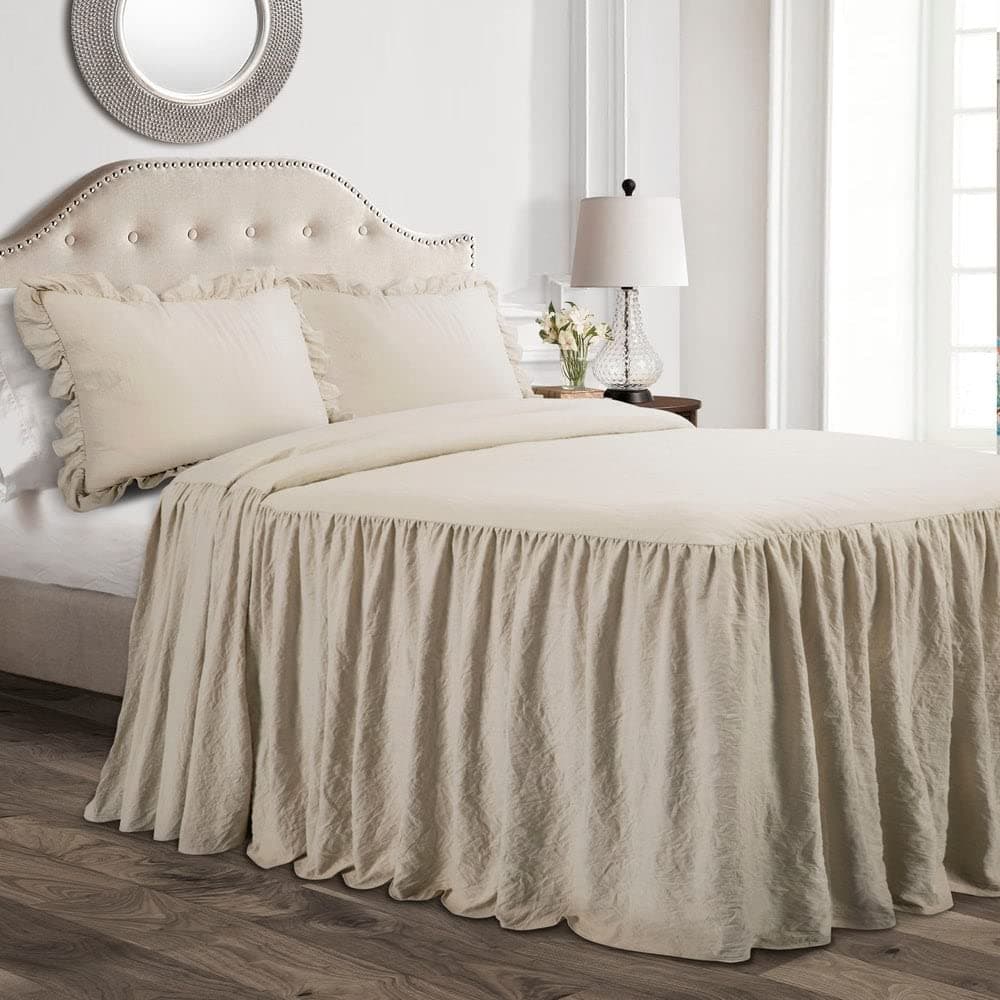 Lush Decor Ruffle Skirt Bedspread Set 3 Piece Set Full Neutral Beige Kids Bedding Set Ruffled Bedspread Vintage Farmhouse Decor