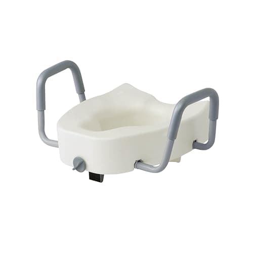 Medline 5" Raised Locking Toilet Seat with Removable Padded Arms, 400 lb Capacity, Fits Most Elongated Toilets, No Lid, for Adults and Elderly