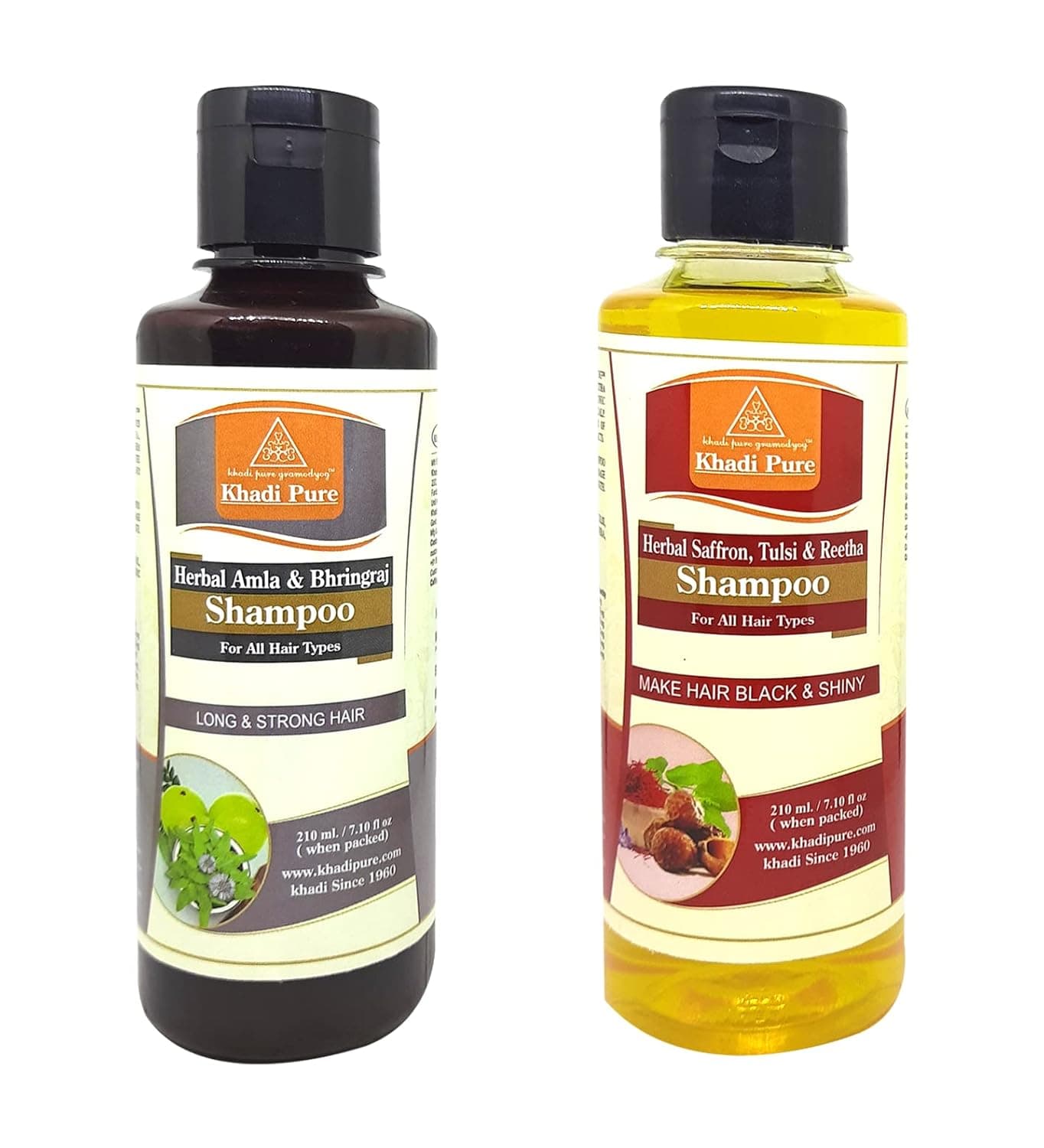 Khadi Pure Amla Bhringraj Saffron Tulsi Reetha ShampooHair Cleanser 210 ml Pack of 2