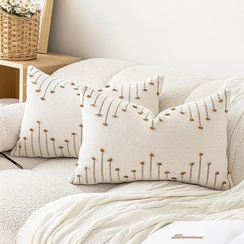 LILEPOY Boho Throw Pillow Covers 12x20 Set of 2 Neutral Decorative Textured Cushion Case Farmhouse Pillowcase Modern Lumbar Pillow Covers for SofaCouch Living RoomBeige and Brown