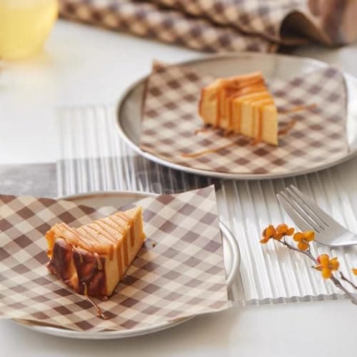 100Pcs Wax Paper Sheets for Food, Basket Liners Food Picnic Paper Sheets Greaseproof Deli Wrapping Sheets,BBQ paper,Coffee-colored checkered printing (5.9×5.9 in)