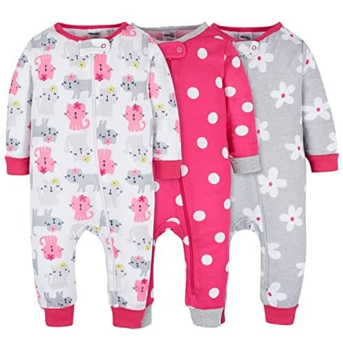 Onesies Brand Baby Girls 3-Pack Snug Fit One-Piece Cotton Pajamas, Dots & Kitties, 18 Months