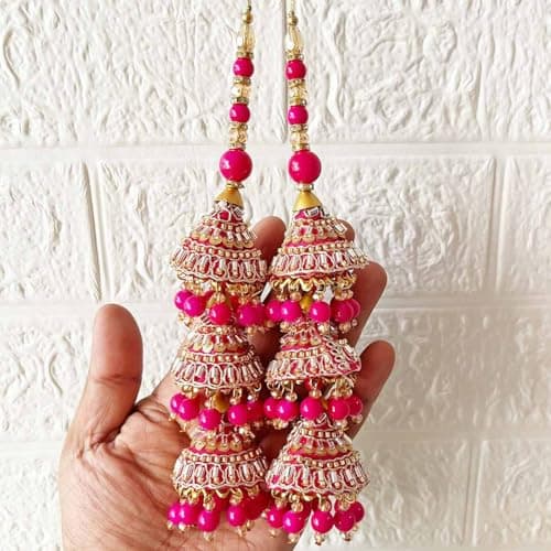 Adikala Craft Store Ethnic Nalki Cone Latkan Tassel Pack of 2 for Saree Pallu, Blouse, Suits, Dupatta, Lehenga Decor (Pink 3Cone)