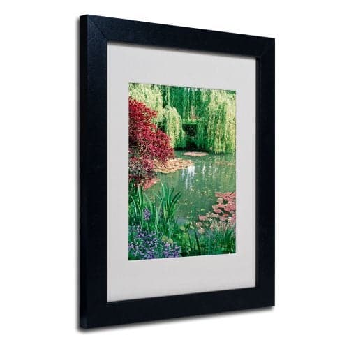 Trademark Fine Art Monet's Lily Pond 2 by Kathy Yates Matted Framed Art with Black Frame, 11 by 14-Inch