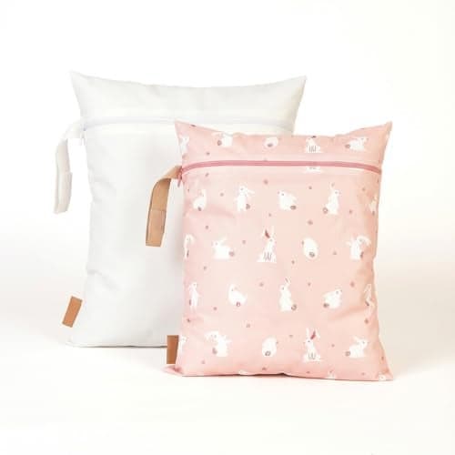 Hamur Wet Bag Set – 2 Pack Reusable Waterproof & Mess-Proof Bags (1 Large 12.6×14.6 in) | Washable at 40 °C, Lightweight Storage for Baby, Travel & Gym Essentials(Pastel-White)
