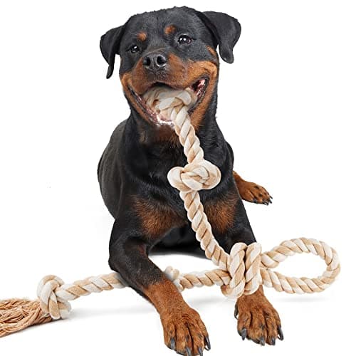 Fida Dog Rope Toys for Aggressive ChewersLarge Dog Toy Designed for Tug of War Tough Dog Rope Toy Indestructible Made of Undyed Natural Cotton 29 Large Dog Toys with 3 Big Knots and a Handle