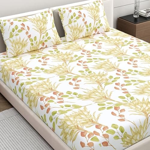 Home Ecstasy 100% Cotton Value King Bedsheet with 2 Pillow Covers - (Size 87 x 108 inches, 140 TC, Colour - Multi: Tangerine)