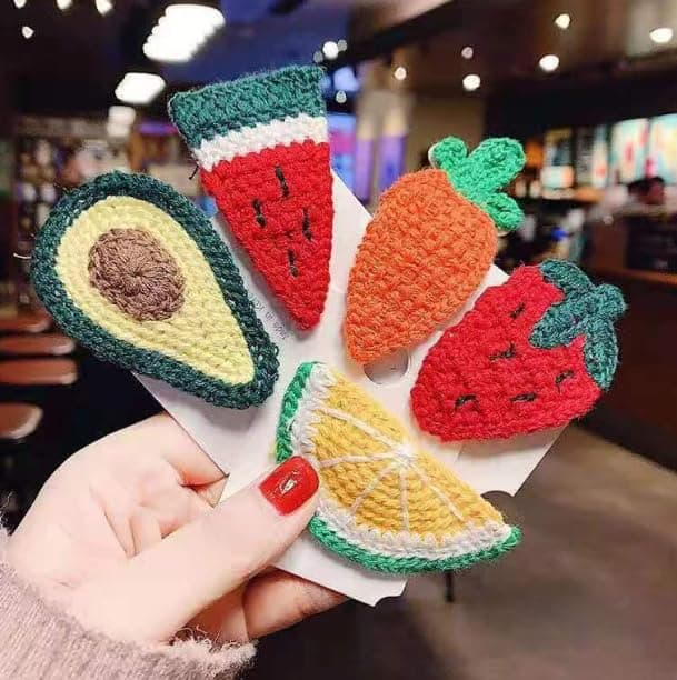 Aeyistry 6 Pcs Hair Clips Woolen knitting Fruit Colorful Cute Clips For Kid Girls Accessories