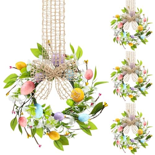 Dingion 6 Pcs 8" Small Easter Wreaths for Kitchen Cabinet Mini Spring Artificial Easter Egg Wreath with Ribbon Bow for Window Front Door Table Centerpiece Farmhouse Decor