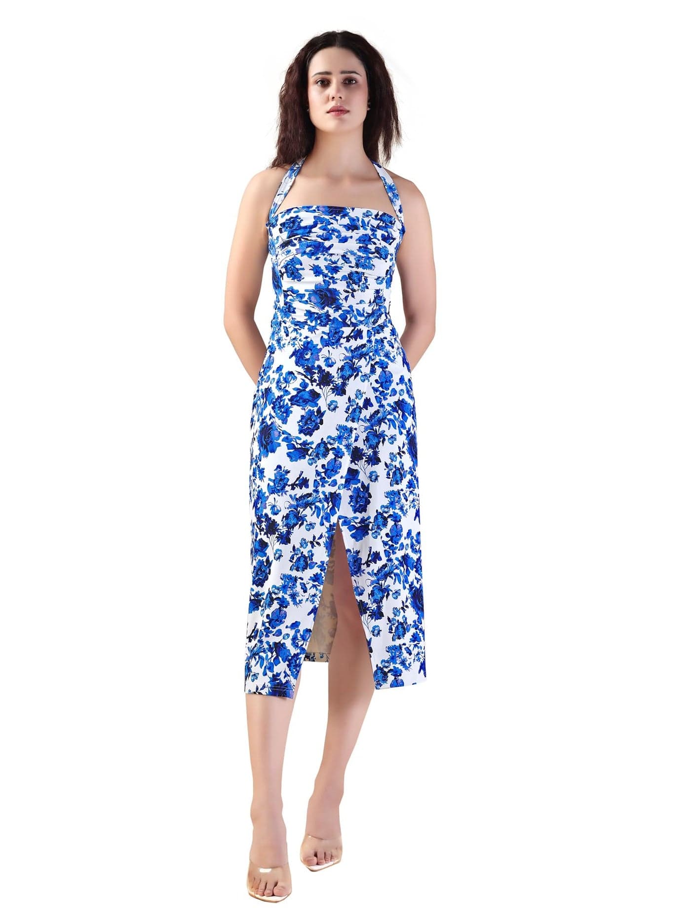 PURVAJA Women’s A-Line Midi Dress (Wini-211-XXL_Blue)
