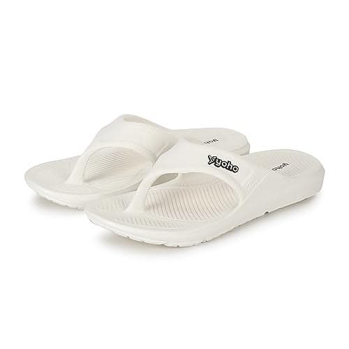 YOHO Drizzle Soft Slippers for Men, Mild Acupressure, Lightweight, Anti Skid & Slip, Diabetic Footwear for Man, Home Wear Bathroom Chappal for Gents | White - UK 9