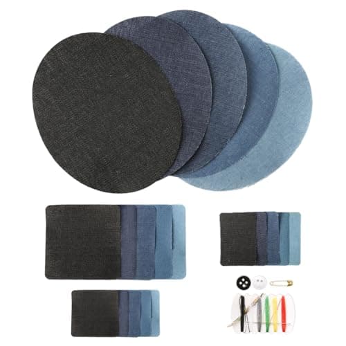 HASTHIP® 20Pcs Iron-on Patches for Clothes, Repair Patches with Sewing Kit, DIY Hand Sewing Patch Kit, Pre-Cut Sticker Fabric Patches for Clothing Remake, Pants, Denim, Jacket Repairs