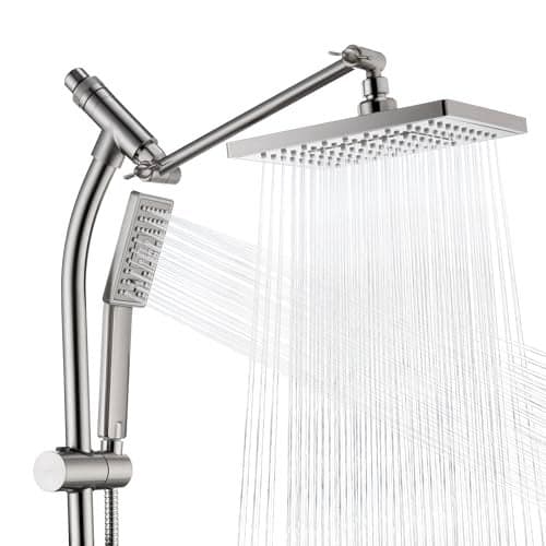 BRIGHT SHOWERS Rain Shower Heads System, Rainfall Shower Head with Handheld Spray Combo Includes Solid Brass Slide Bar, Height Adjustable Holder, Shower Extension Arm and 60" Long Hose, Brushed Nickel
