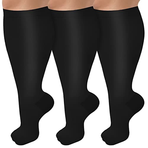 3 Pack Wide Calf Compression Socks for Women & Men, Plus Size Knee High Stockings for Circulation Support, Black 4XL