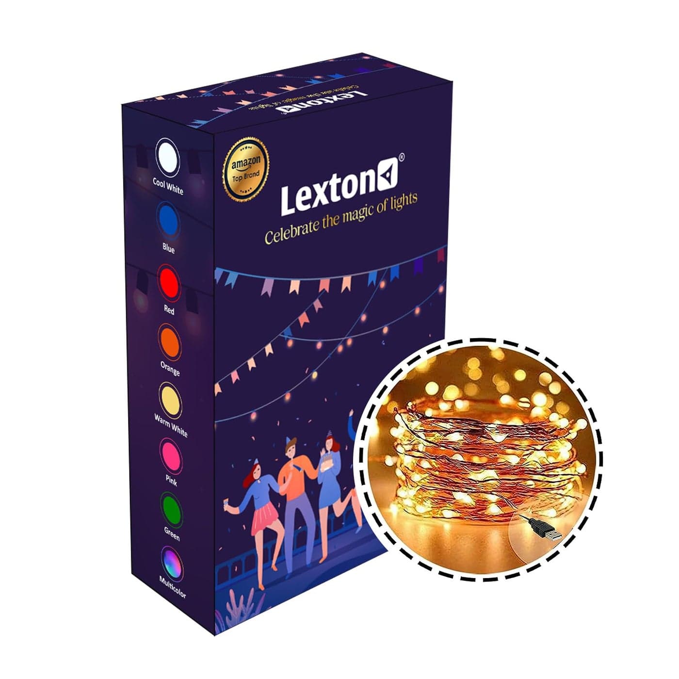 Lexton 5m 50 LED Copper String Light Warm White USB Sourced for Indoor Outdoor Best for Decoration Christmas Diwali Pack of 1