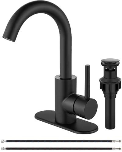 Midanya Single Hole Bathroom Faucet 1 Hole Bar Sink Faucet Suitable for Kitchen RV Vanity,304 Stainless Steel 360° Swivel Spout with Deck Plate and Pop-up Drain,Matte Black