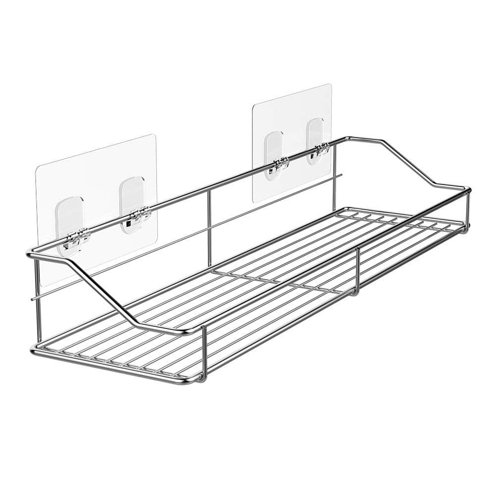 Orimade Bathroom Shelf Organizer Shower Caddy Storage Kitchen Rack with Traceless Transparent Adhesive No Drilling SUS304 Stainless Steel 1575 inch Silver