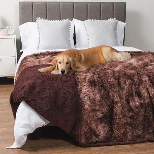 PetAmi Waterproof Dog Blanket for Large Dog Calming Pet Blanket Bed Couch Cover Protector Washable Sherpa Faux Fur Throw for Sofa Furniture Protection Soft Fluffy 60x80 TieDye Brown