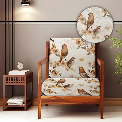 Decorian Soft Velvet Stretchable Printed Solid Sofa Slipcovers, Wooden Sofa Seat Cover, Sofa Back Cushion Covers (Pack of 10, Brown Bird)