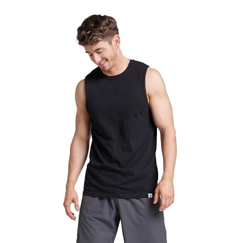 Russell Athletic Men's Cotton Performance Sleeveless Muscle T-Shirt,Black,Large