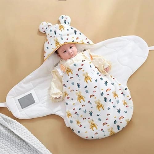 StarAndDaisy Baby Swaddle Wrap for Newborn 0–9 Months, Baby Sleeping Bag Or Blanket with Hood, Muslin Swaddle for New Born Baby for All Season (Boys & Girls)-Giraffe Print