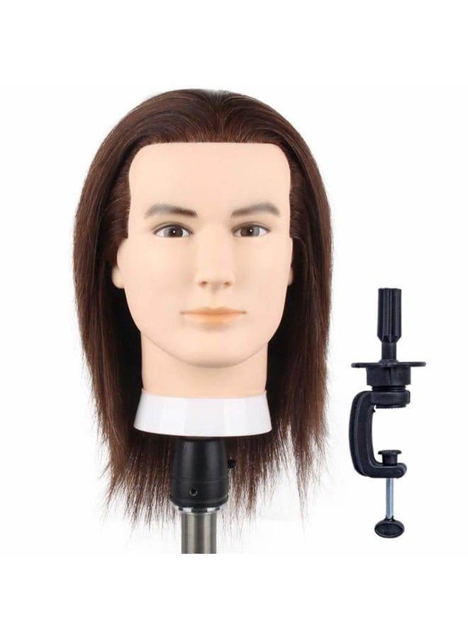 NEWSHAIR Male Mannequin Head with 100% Human Hair Haircut Training Head with Thick Hair Hairdresser Manikin Head Doll Head for Hair Styling and Practice Handsome Face Adult Head Size (8-10Inch 3B#)