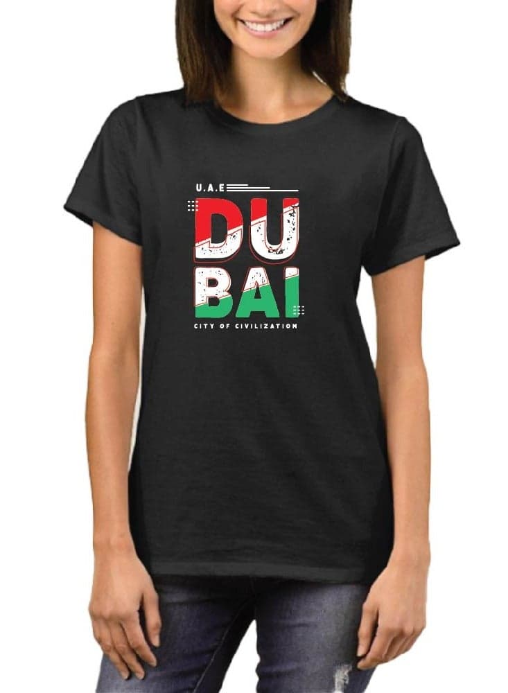I Love Dubai Adult Womens T-Shirt - Round Neck with Short Sleeve - Women Cotton T-Shirt -Printed T-Shirt - Perfect for Dubai Souvenir — M