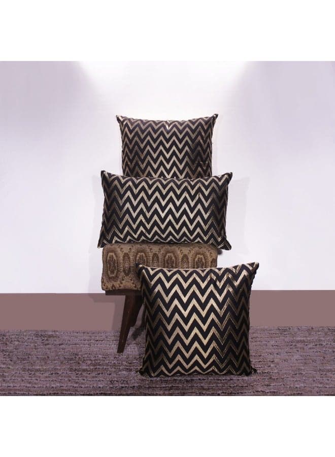 BYFT Orchard Cushion Cover 16 x 16 inch (Zig Zag Design - Black) 40 x 40 cm Luxury Decorative Cushion Cover for Sofa, Bed & Living Room- Set of 2 without inserts