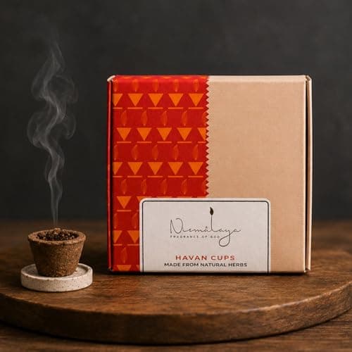 Nirmalaya Premium Sambrani Organic Dhoop Havan Cups Made with Recycled Flower | Pack of 15 with Holder | 100% Natural | Blend of Guggal, Lobaan & Natural Herbs | Ideal for Pooja, Meditation, Yoga