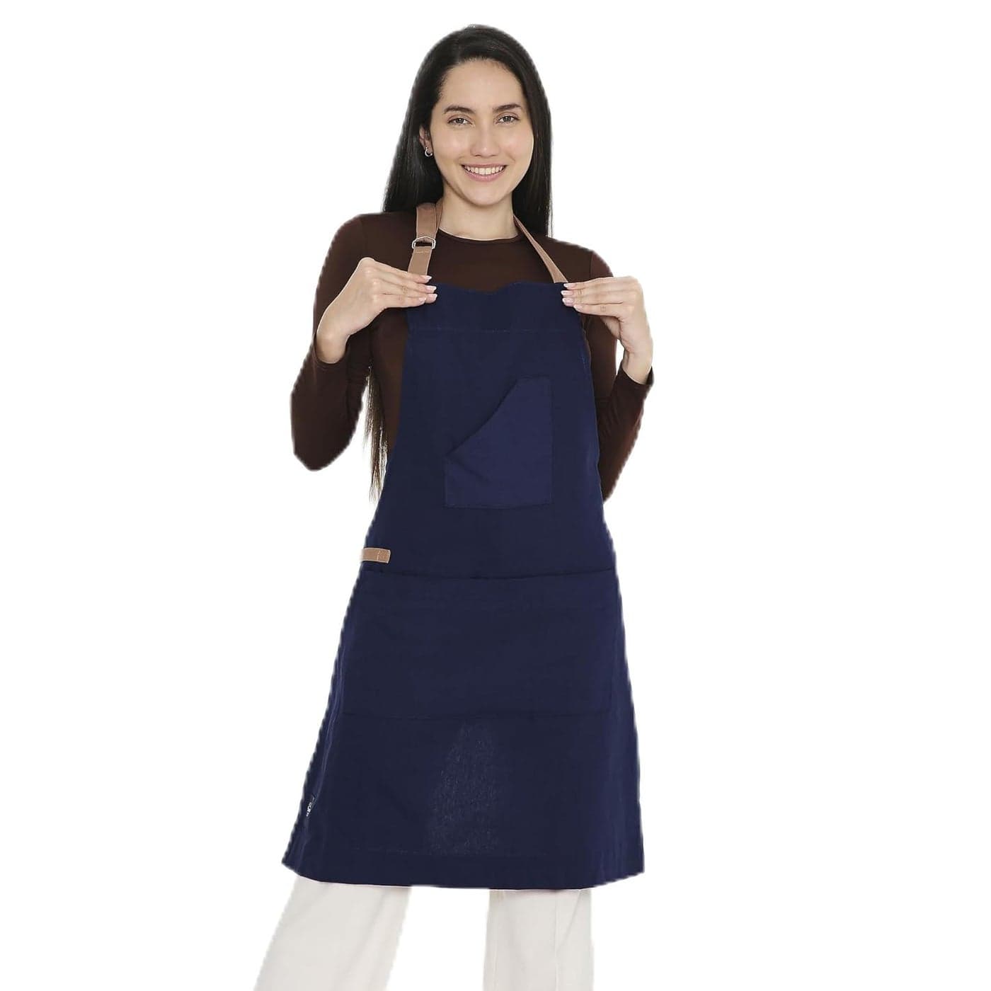 Encasa XO Cotton Stain Resistant Kitchen Bib Apron With Adjustable Straps, Pocket & Towel Holder | For Home & Outdoors Cooking Men & Women