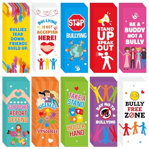 Epakh 100pcs Anti Bullying Bookmark for Classroom, 5.51 x 1.97 Inch Assorted Quality Reading Bookmarks for Kids, Anti-Bullying Awareness for Schools, Events