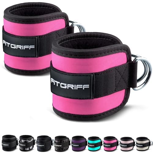 Fitgriff® Ankle Straps V1 for Cable Machine (2 Pieces) - Gym Workout Equipment - Leg Pulley Attachment, Kickback Straps (Pink)